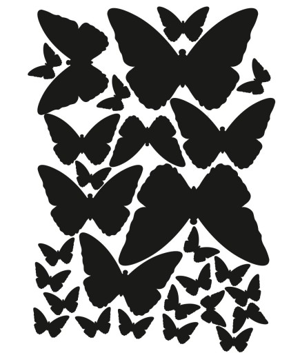 Nálepky na stenu BUTTERFLY - 56 ks - čierne