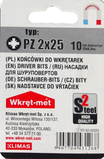 PZ2 KRÍŽOVÉ BROTY ODOLNÉ SILNÉ SKRUTKOVACIE HROTY WKRĘT-MET 10 ks