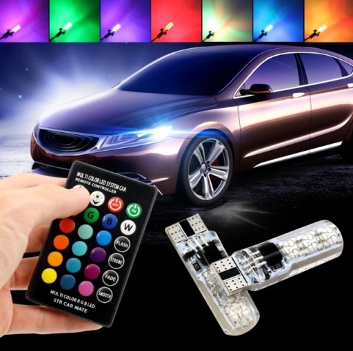 2 W5W LED T10 RGB ŽIAROVKY 16 FAREBNÉ PARKOVACIE DIAĽKOVÉ OVLÁDANIE