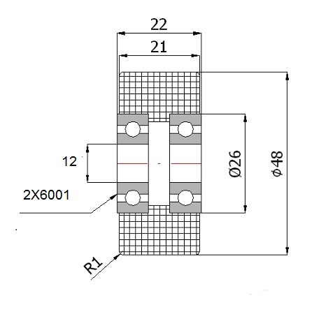 fi 48 POLYAMIDOVÝ VALEC S LOŽISKOM FI 12 - 40 KG