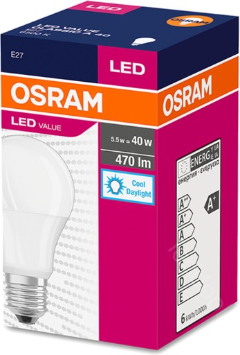 LED žiarovka A60 E27 6W 40W 470lm OSRAM 6500K STUDENÁ