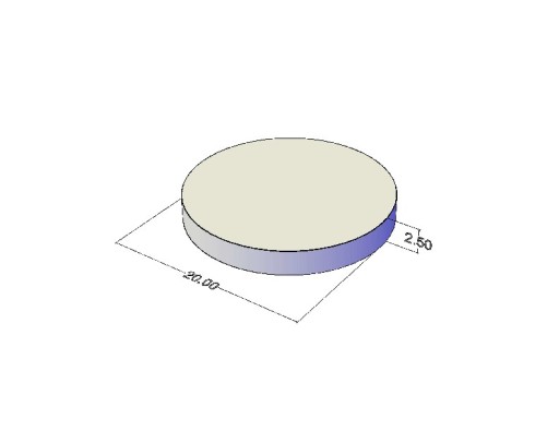Neodymový magnet valcový MW 20x2,5 mm N38 1 ks.