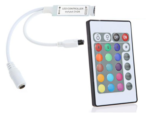 RGB IR ovládač/ovládač + diaľkové ovládanie na 24 RGB LED pásikov
