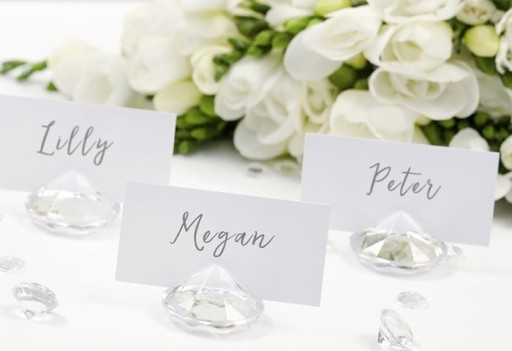 Stojan na VIZITKY, VÍŤAZSTVÁ, bezfarebný diamant, 10 ks na svadbu, sväté prijímanie