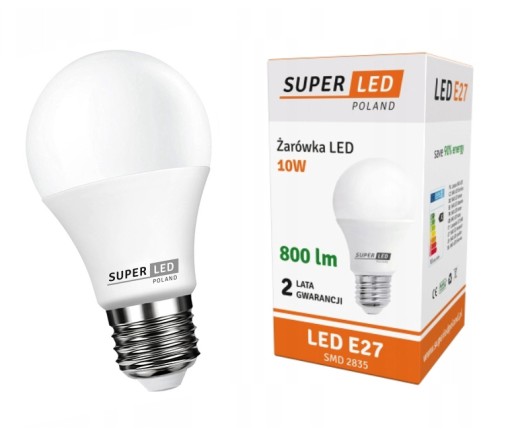 LED žiarovka E27 800lm 10w=80w Studená SUPERLED