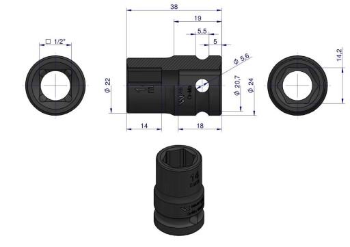 Náboj šesťhranný 1/2 14 mm Waryński