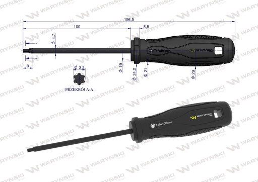 skrutkovač T15. 100 mm. SVCM oceľ. Waryński