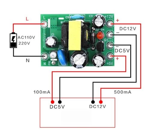 MODULÁRNY LED ZDROJ 12V/0,5A 5V/0,1A 6,5W 230V
