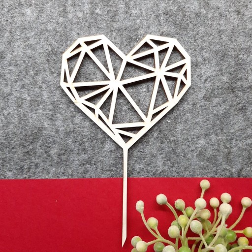 Geometrické diamantové srdiečko svadobné topper 12cm