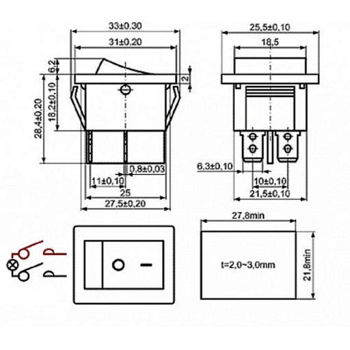 KCD4 Kolískový vypínač 15A 250V ON-OFF Podsvietenie