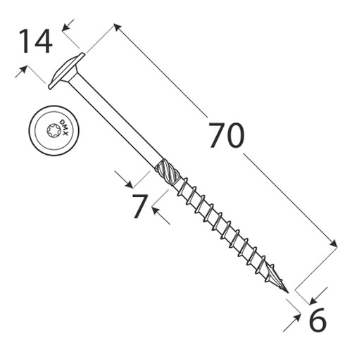 Stolárska skrutka s podložkou 6x70 torx 100 ks DMX