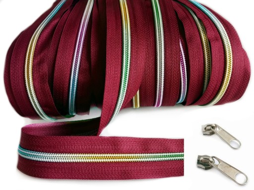 Dúhová špirálová páska na zips, zips 5 mm, bordová, 1 meter + 2 zipsy
