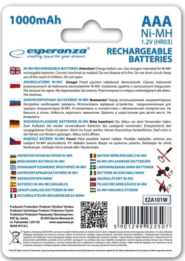2 výkonné batérie AAA HR3 R3 1000mAh 1,2V Ni-MH