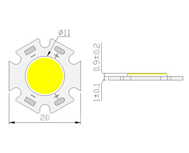 COB MODUL 3W LED 12V 300mA BIELA 310lm 20mm