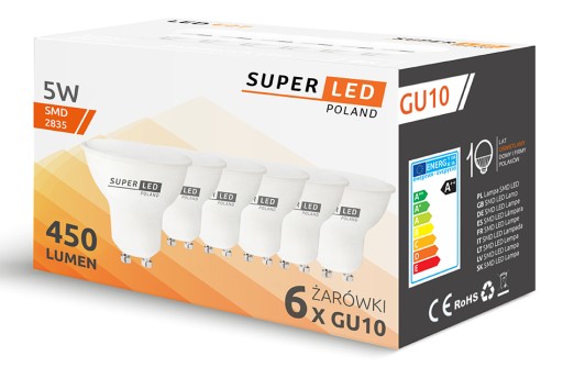 6x GU10 5W SuperLED 475lm 45W LED žiarovka