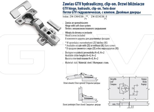 Nábytkový pánt GTV PRESTIGE twin samozatvárač