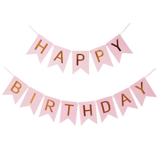 Ružová narodeninová girlanda, banner Happy Birthday,