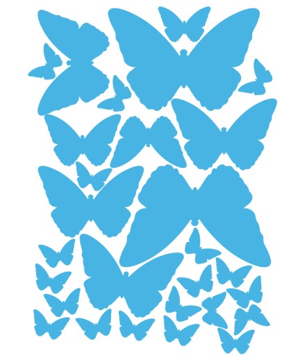 Nálepky na stenu BUTTERFLY - 56 ks - svetlomodré