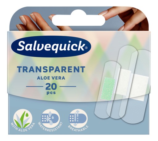 Salvequick Transparent Aloe Vera vodeodolné náplasti 20 ks.