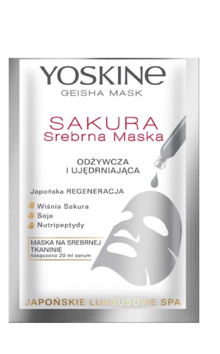 Maska Yoskine Geisha na striebornej látke