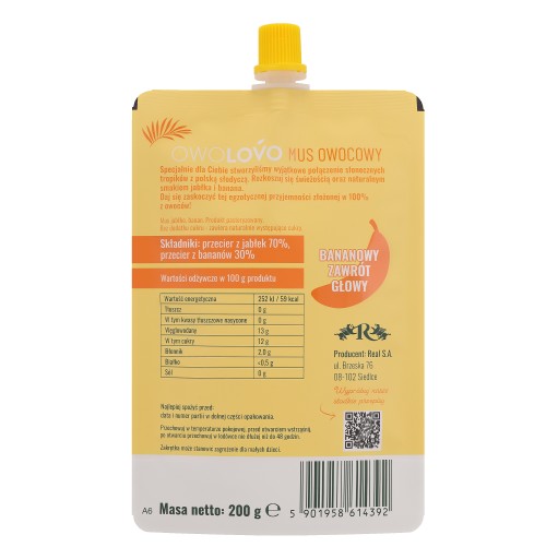 OWOLOVO ovocné pyré JABLKO BANÁN 200g