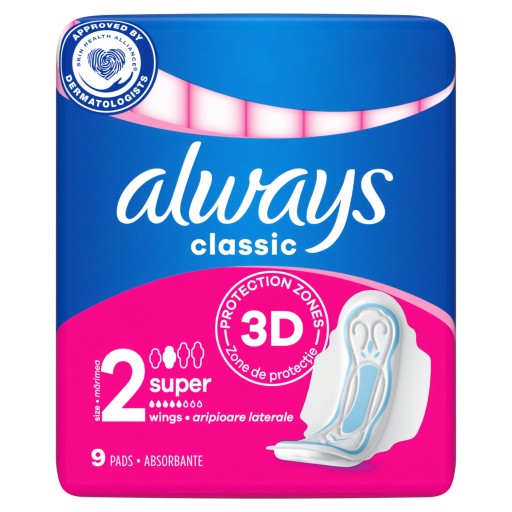 ALWAYS CLASSIC Hygienické vložky s krídelkami Veľkosť 2 MAXI 9 ks