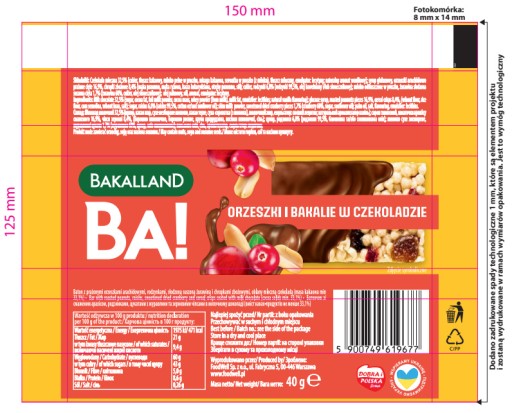 BAKALLAND BA! Tyčinka z orechov a sušeného ovocia 40g