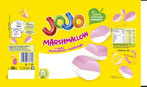 Jojo Marshmallow Marshmallow s príchuťou jahody a vanilky 86 g