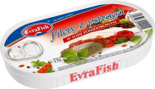 Pstruhové FILETY, PARADAJKOVÁ OMÁČKA, Evra v konzerve 170g