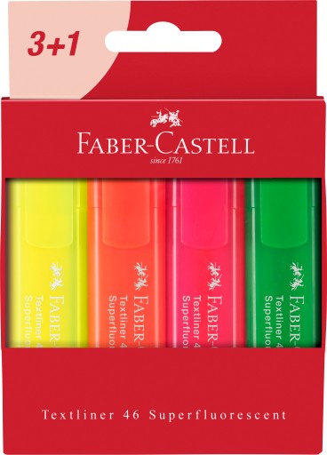 Fluo zvýrazňovač 4 farby Faber-Castell