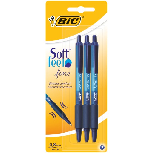 MODRÉ AUTOMATICKÉ GULIČKOVÉ PERO SOFT FEEL 3 ks BIC