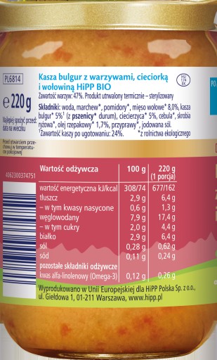 HiPP BIO Bulgur so zeleninou, cícerom a hovädzím mäsom po 11. mesiaci 220