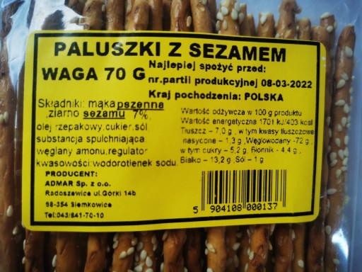 Admar tyčinky so sezamom 70 g