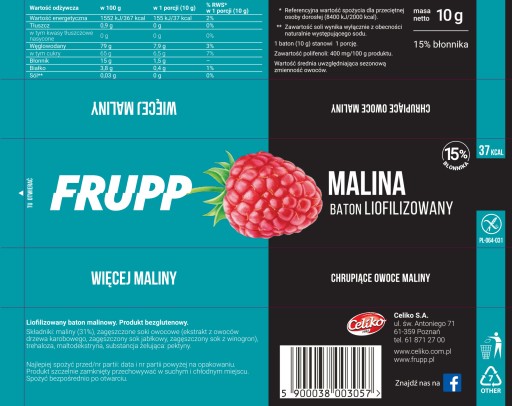 Celiko Baton Frupp malina bezlepková 10 g