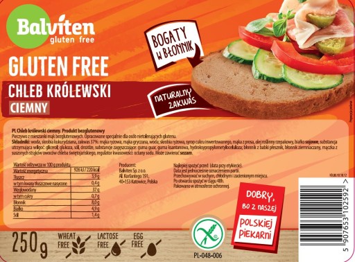 Balviten Bezlepkový tmavý kráľovský chlieb 250G