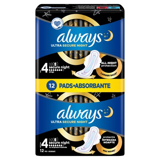 Always Ultra Night s krídelkami, 12 kusov hygienických vložiek