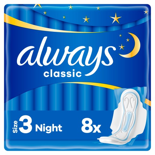 Hygienické vložky Always Classic Night s krídelkami, 8 ks.