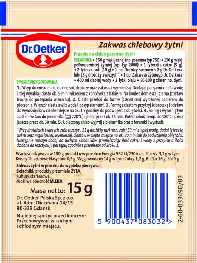 DR OETKER Ražný chlebový kvások 15g