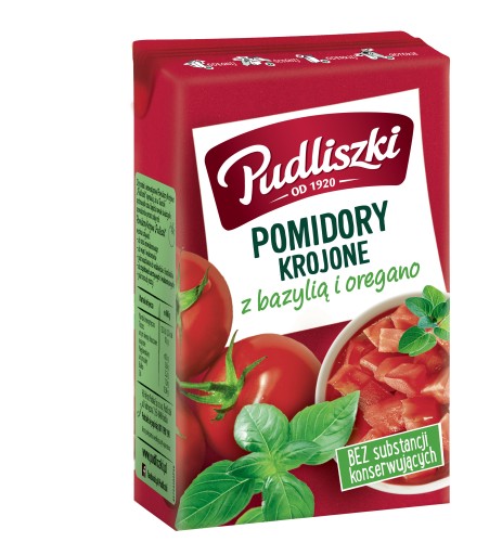 Pudliszki Plátky paradajok s bazalkou oregano 390g