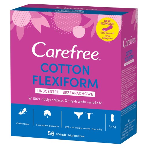 Carefree Cotton Flexiform Neparfumované hygienické vložky 56 ks.