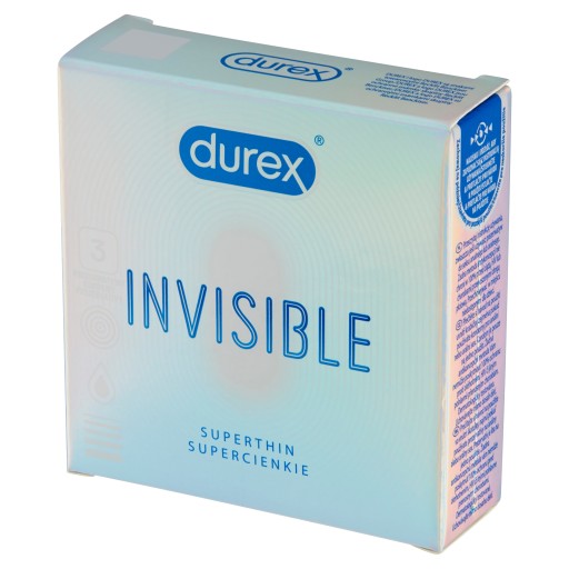 Durex Invisible ultratenké, zvlhčené, nasadené kondómy, 3 ks.