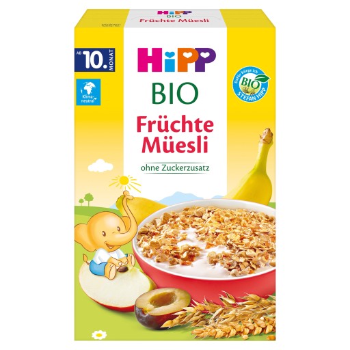 Hipp Bio Müsli Fruits Banán Jablko Slivka 200g 10m