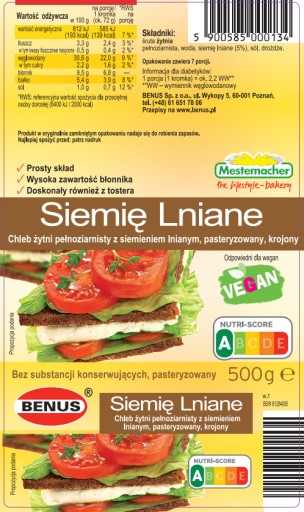 Benuš Ražný chlieb s ľanovým semiačkami 500 g