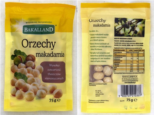 BAKALLAND Makadamiové orechy celé, lúpané, 75 g