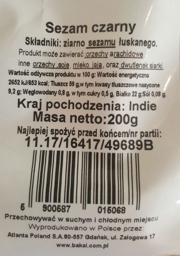 Atl.Čierny sezam 200g