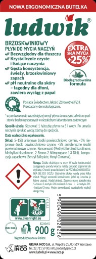 Ludwik - Prostriedok na umývanie riadu, broskyňa - 900 g
