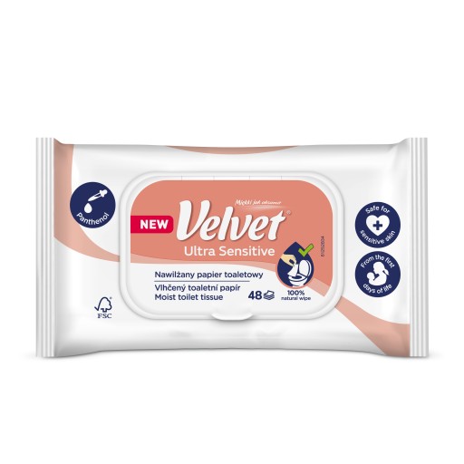 Vlhčený zamatový papier, neparfumovaný, 48 ks.