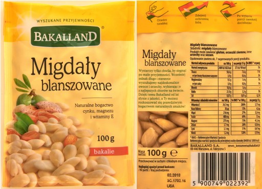 BAKALLAND Celé blanšírované mandle bez šupky 100g