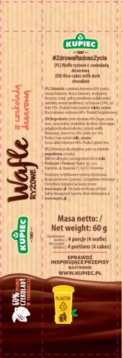 Kupiec Ryžové oblátky s belgickou tmavou čokoládou 60g
