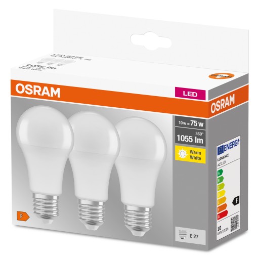 3X E27 A75 LED žiarovka 10W = 75W 2700K OSRAM 3PAK